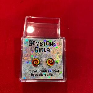Gemstone girls surgical stainless steel Hypoallergenic earrings.